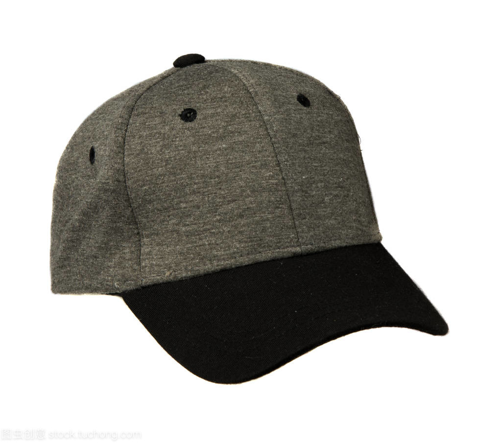 孤立在白色背景上的运动帽。灰色与黑色帽